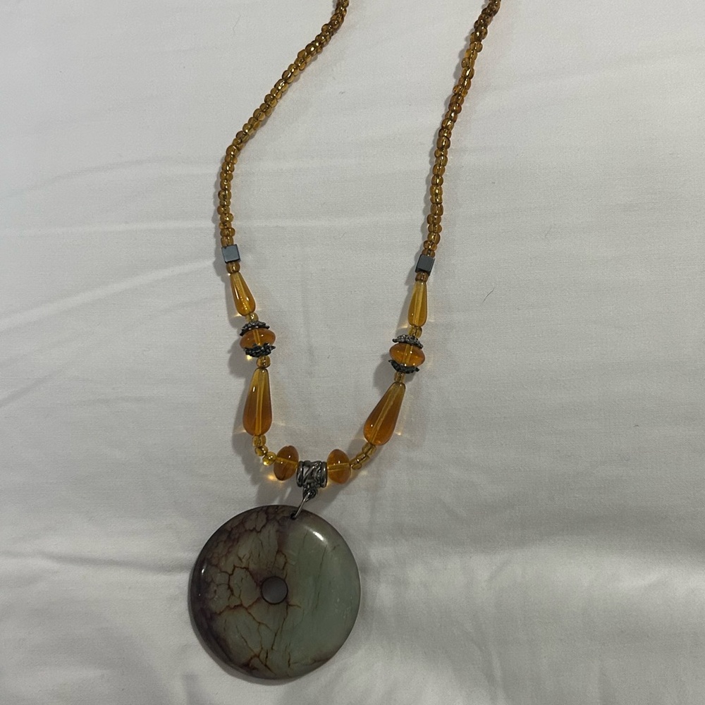 Elegant Amber and Jade Necklace